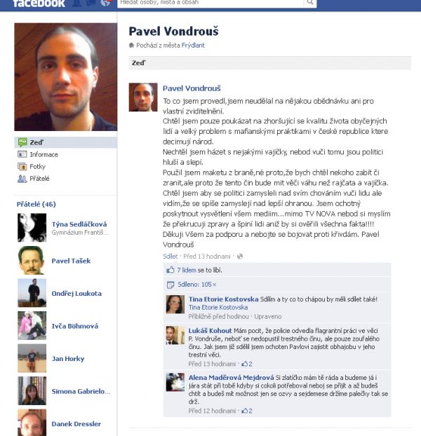 Pavel Vondrou na Facebooku vysvtluje, pro zatoil na Klause.
