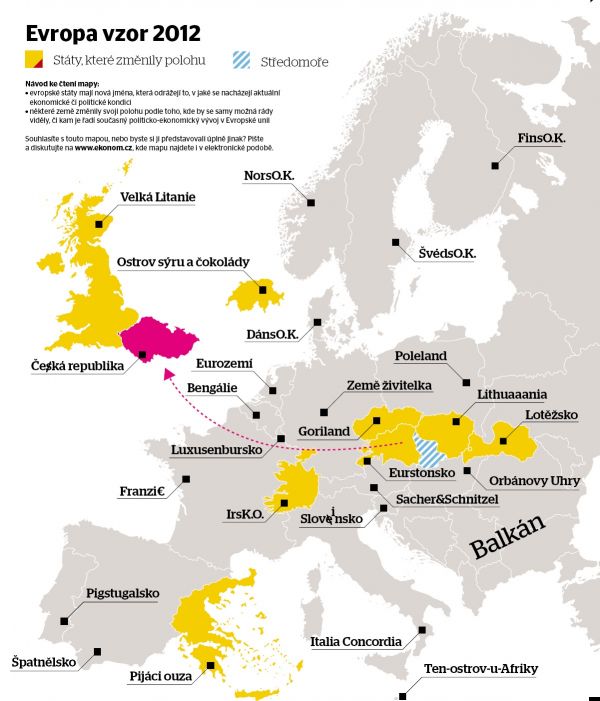 Mapa Evropy pro rok 2012, jak ji vid tdenk Ekonom