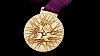 Zlat� olympijsk� medaile pro lond�nsk� olympijsk� hry. Navrhl ji britsk� um�lec David Watkins.