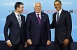 Generální tajemník NATO Anders Fogh Rasmussen, český prezident Václav Klaus a jeho americký protějšek Barack Obama na summitu NATO Generální tajemník NATO Anders Fogh Rasmussen, český prezident Václav Klaus a jeho americký protějšek Barack Obama na summitu NATO