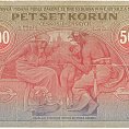 P�tisetkorunovou �eskoslovenskou bankovku z�roku 1919 navrhl mal�� Alfons Mucha. Do�aukce jde v�ned�li s�cenou 200�tis�c korun.