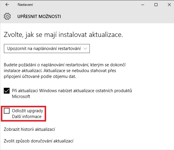 Aktualizace systmu Windows 10