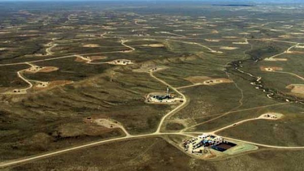 Oblast rozvinuté těžby v oblasti nejbohatšího ložiska Marcellus Shale (Pensylvánie, USA).