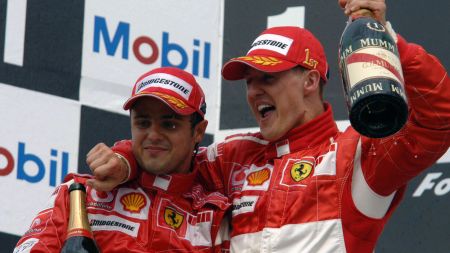 Felipe Massa a Michael Schumacher na stupnch vtz po Velk cen Nmecka 2006