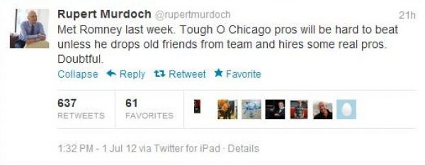 Murdochv tweet k ancm Mitta Romneyho