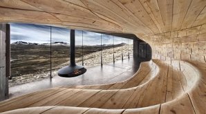 Pavilon pro sledov�n� sob� Tverrfjellhytta v norsk� p��rodn� rezervaci Dovrefjell