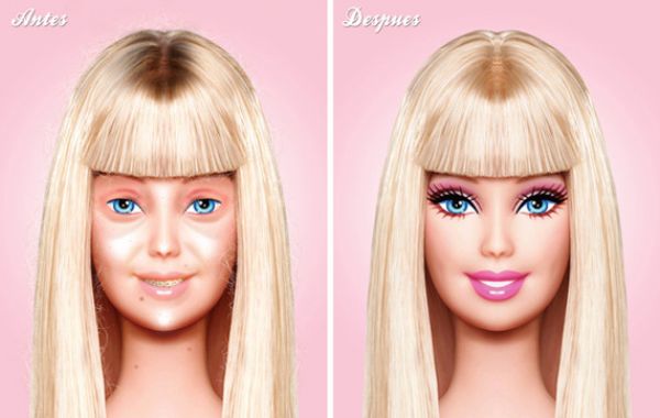 Panenka Barbie bez make-upu a po nalen