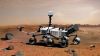 Robotické vozítko Curiosity je na obrázku jen jako vizualizace zasazená do fotografie povrchu Marsu Robotické vozítko Curiosity