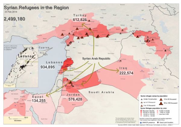 Poty syrskch uprchlk do okolnch zem k 23. noru 2014