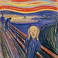 Munch�v K�ik existuje ve v�ce verz�ch. Tu, kter� jde do dra�by, st�le lemuje p�vodn� r�m.