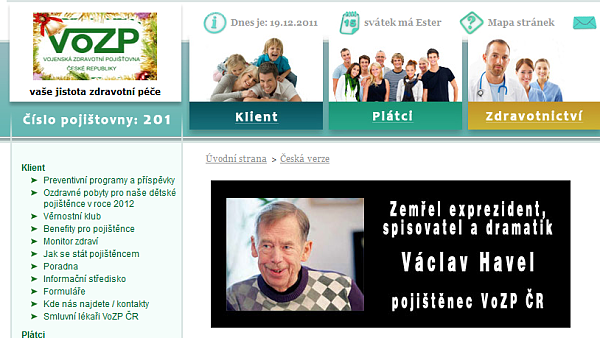 Internetové stránky VoZP