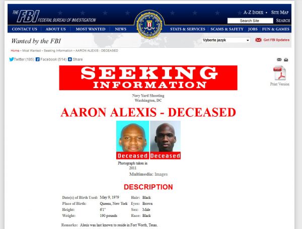 Aaron Alexis na webu FBI