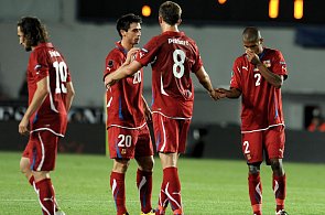 Čeští fotbaloví reprezentanti. Zleva: Petr Jiráček, Kamil Vacek, Tomáš Pekhart a Theodor Gebre Selassie.