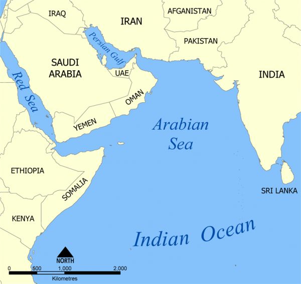 Mapa oblasti kolem Arabskho moe