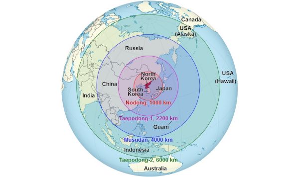 Mapa doletu severokorejskch raket