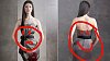 the models head is bigger than her waist the problem is solved in the photo of the model from behind although she appears to be wearing a different dress