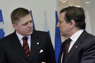 Slovensk premir Robert Fico a pedseda Evropsk komise Jos Barroso, vstup slovenska do eurozny