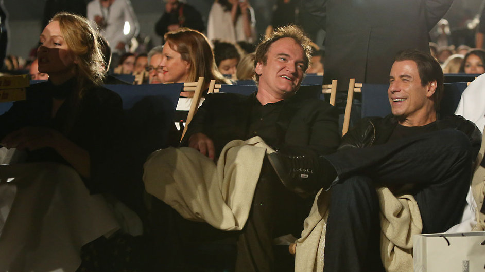 Tarantino a John Travolta pi projekci Pulp Fiction na letonm festivalu.