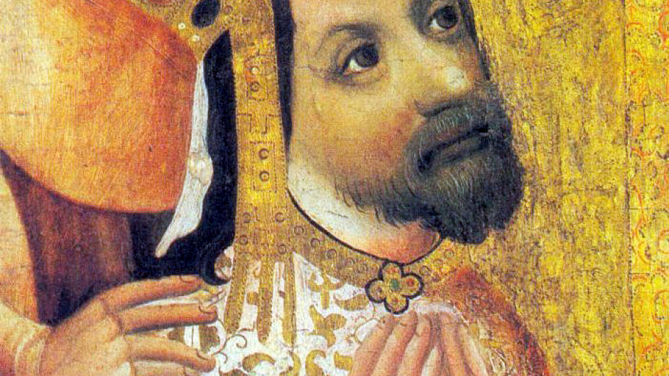 Karel IV. na detailu z Votivnho obrazu Jana Oka z Vlaimi, kter vznikl okolo roku 1371.