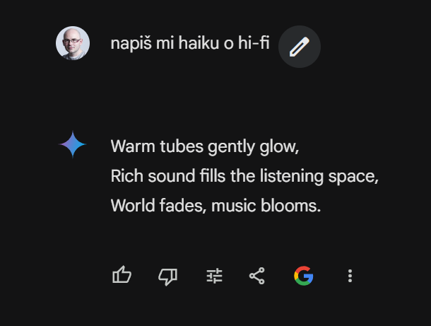 Haiku o Hi-Fi podle Googlu