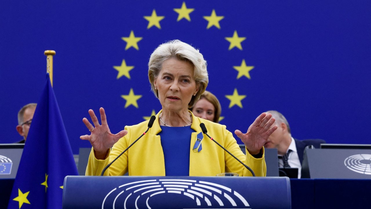 Šéfka Evropské komise Ursula von der Leyenová pøi Projevu o stavu unie.