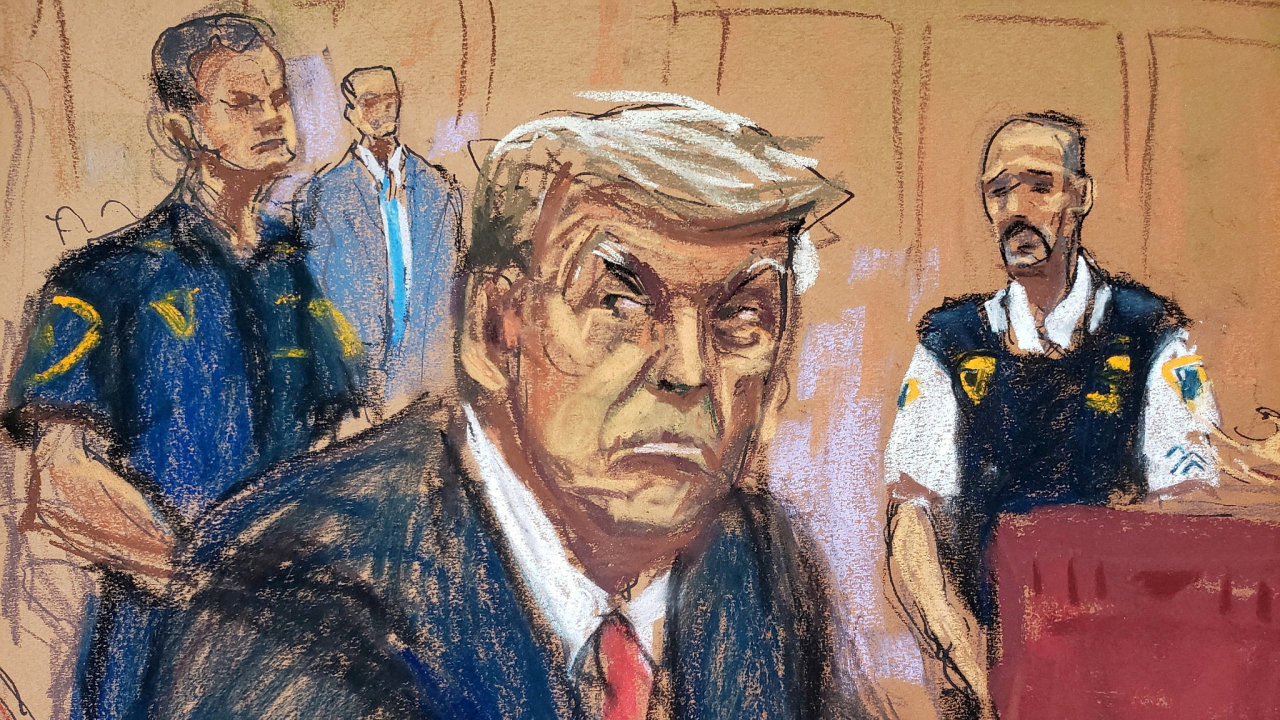 Donald Trump na obrázku z jednoho ze soudù, kde se hájí proti obvinìní z daòových podvodù.