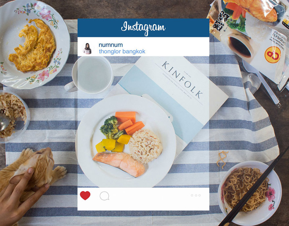 Instagramová realita Fotka dokonalého a zdravého jídla, navíc s prestižním life-stylovým časopisem Kinfolk, je instagramová nutnost. Vůbec nevadí, že vám vedle stydnou nudle a jídlo vám chce sníst kočka.