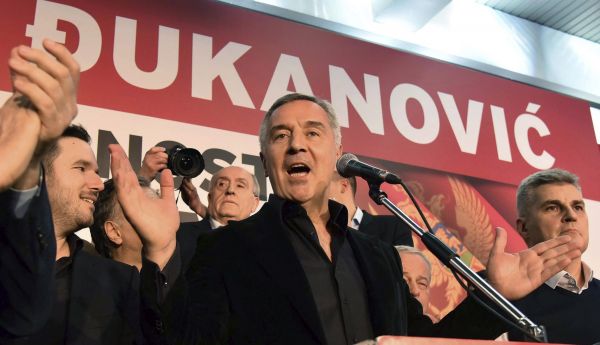 Montenegro's former Prime Minister and long-ruling Democratic Party of Socialists leader Milo Djukanovic speak during celebration after Presidental elections in Montenegro's capital Podgorica