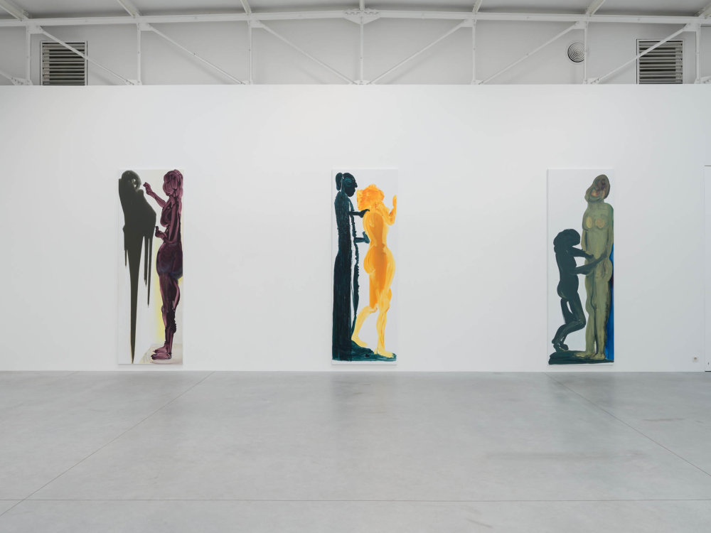 Pohled do instalace výstavy Marlene Dumasové Double Takes a na její obrazy.