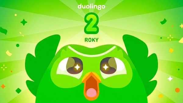 Gratulace ke dv�ma let�m u�en� od Duolinga