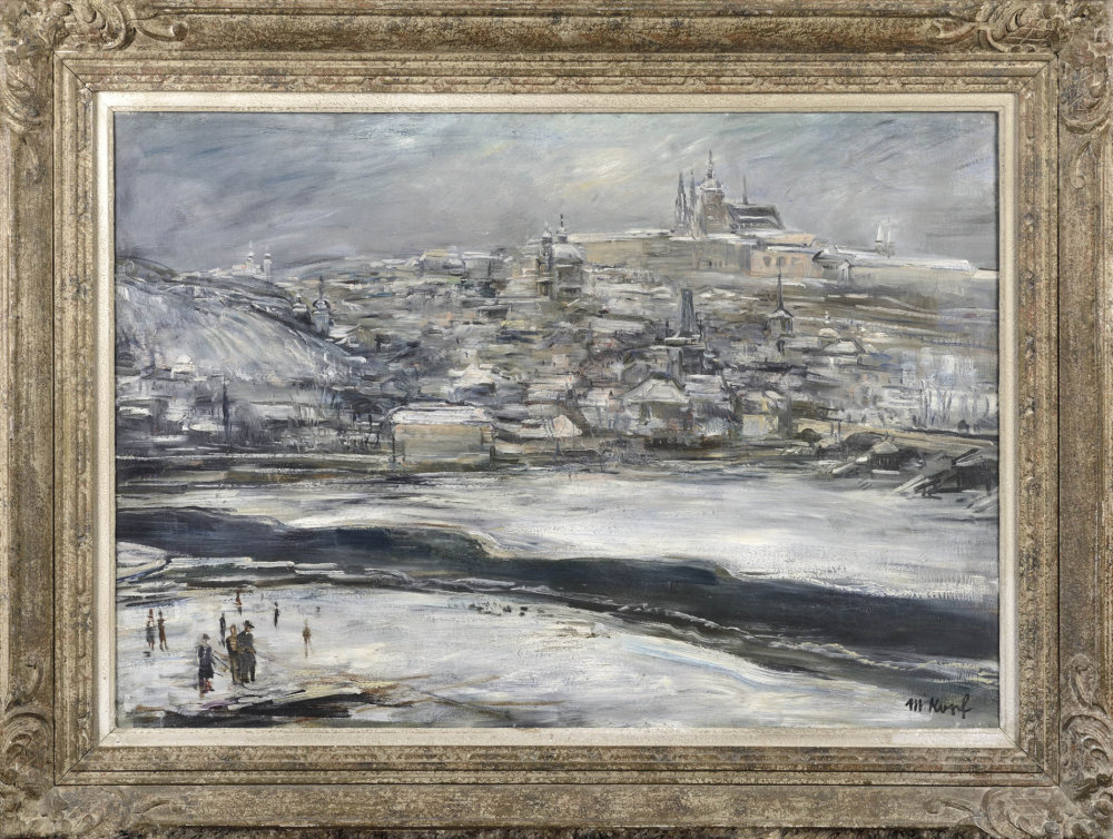 Max Kopf: Pohled na Pražský hrad a Karlův most, kol. 1930, olej, plátno, 750 000 Kč Max Kopf: Pohled na Pražský hrad a Karlův most, kol. 1930, olej, plátno, 750 000 Kč