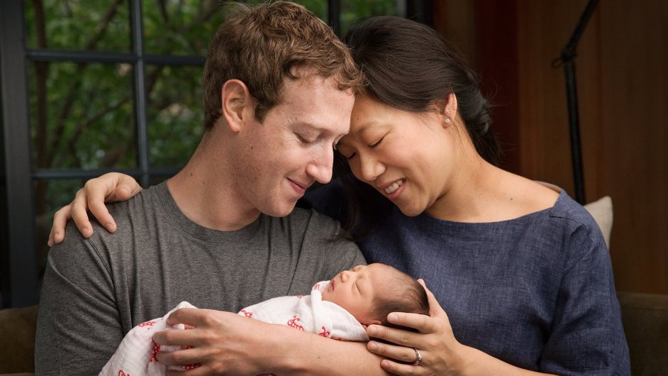 Mark Zuckerberg, jeho žena Priscilla Chan a jejich novorozená dcera Max