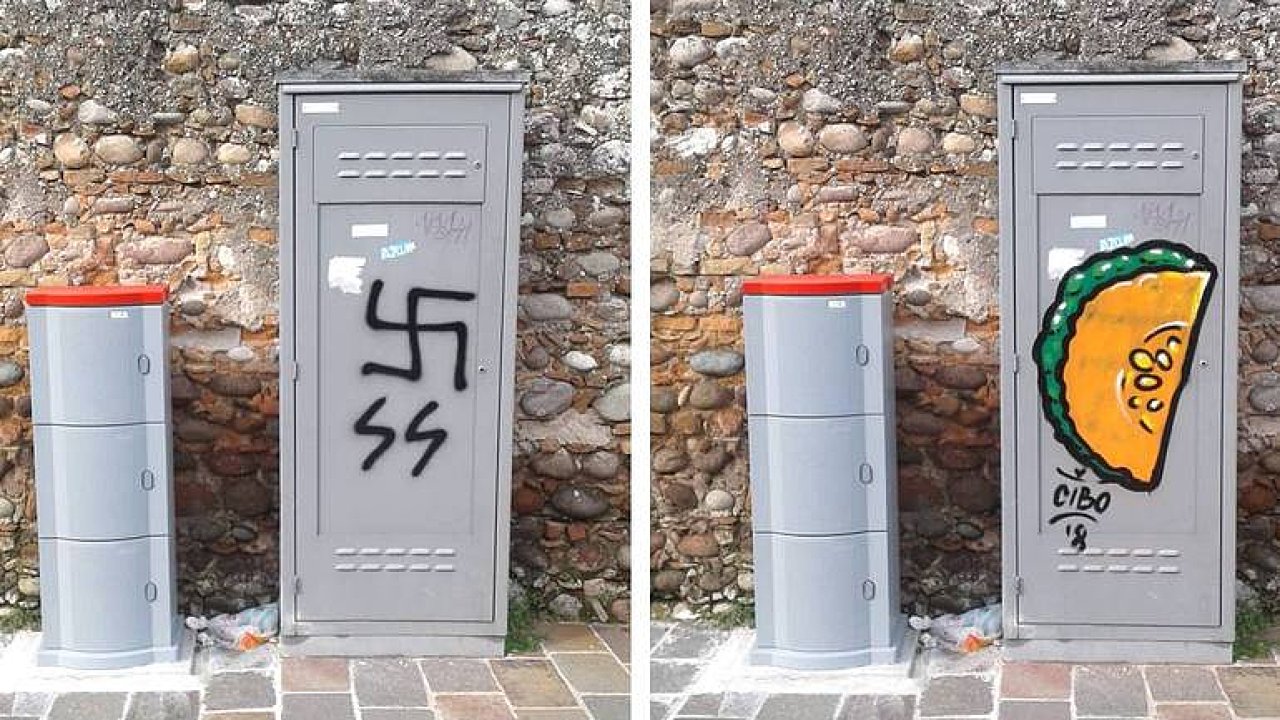 Umlec bojuje proti neonacismu pomoc graffiti. Hkov ke mn v jdlo.