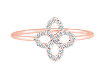 Česká klenotnická značka ALOve je mladší sestrou ALO diamonds. Prsten z růžového zlata je součástí jarní květinové kolekce a září jasněji než první sluneční paprsky díky diamantovému osázení.