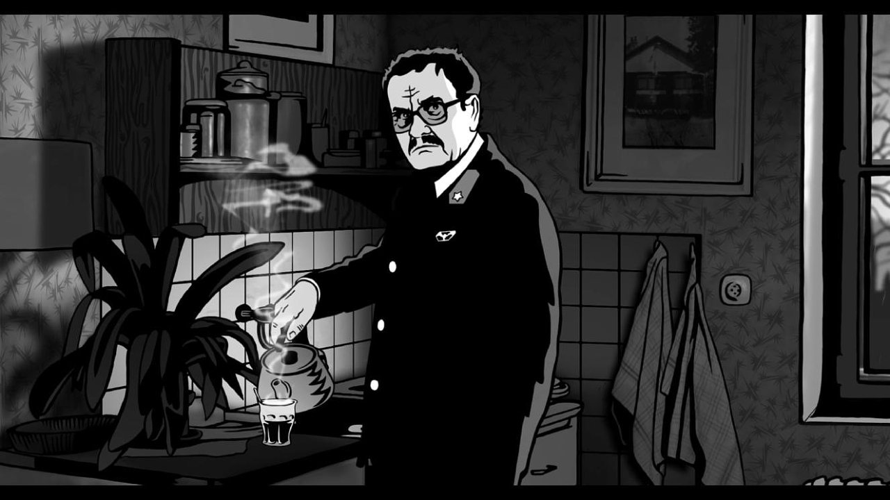 Miroslav Krobot jako komiksov postava ve filmu Alois Nebel