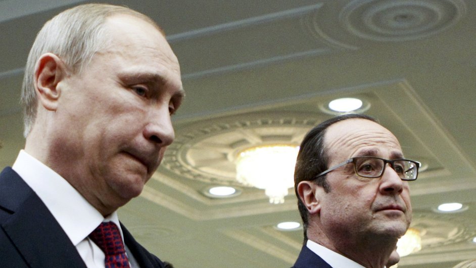 Rusk prezident Vladimir Putin, francouzsk prezident Franois Hollande a nmeck kanclka Angela Merkelov.