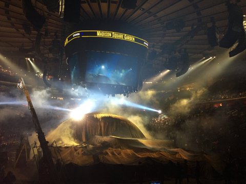 Snímek z představení nového alba Kanye Westa v Madison Square Garden.