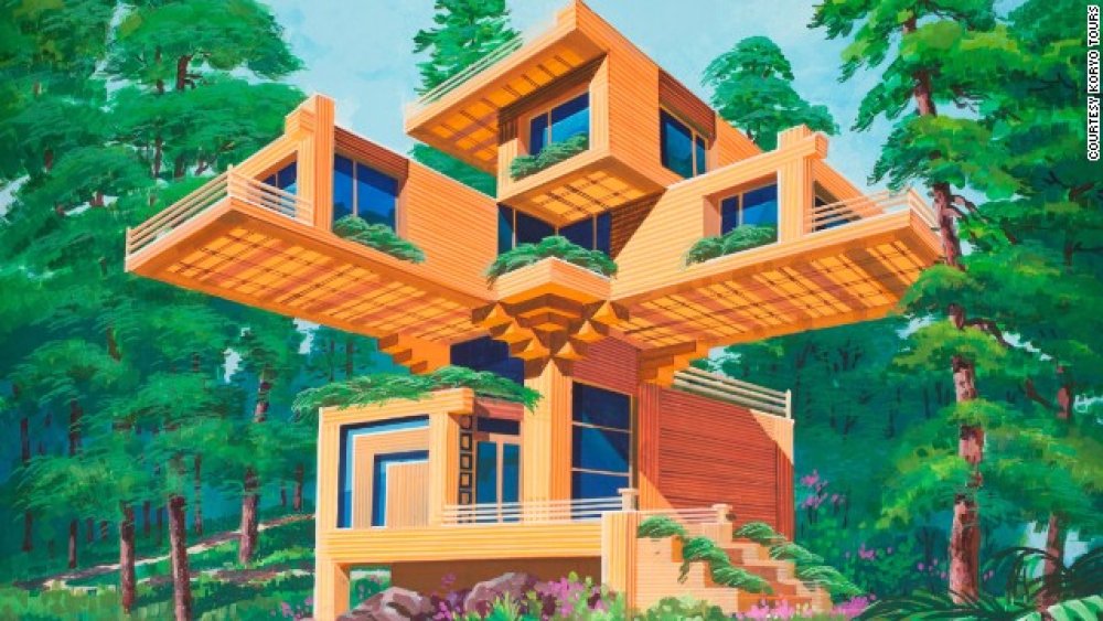 Ptačí hnízdo Projekt dřevěného penzionu poblíž řeky odkazuje na tradiční korejskou architekturu.