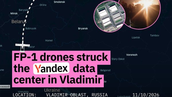 Infografika v�robce ukrajinsk�ch dron� k �toku na datov� centrum Yandexu