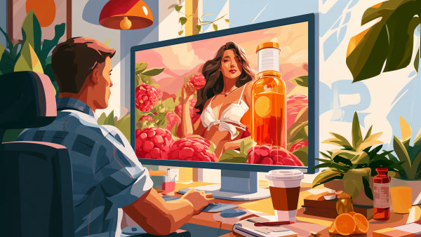 ilustrace na téma plavání v oceánu blbostí, malinový sirup