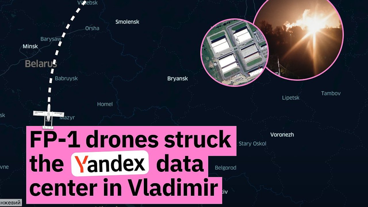 Infografika v�robce ukrajinsk�ch dron� k �toku na datov� centrum Yandexu