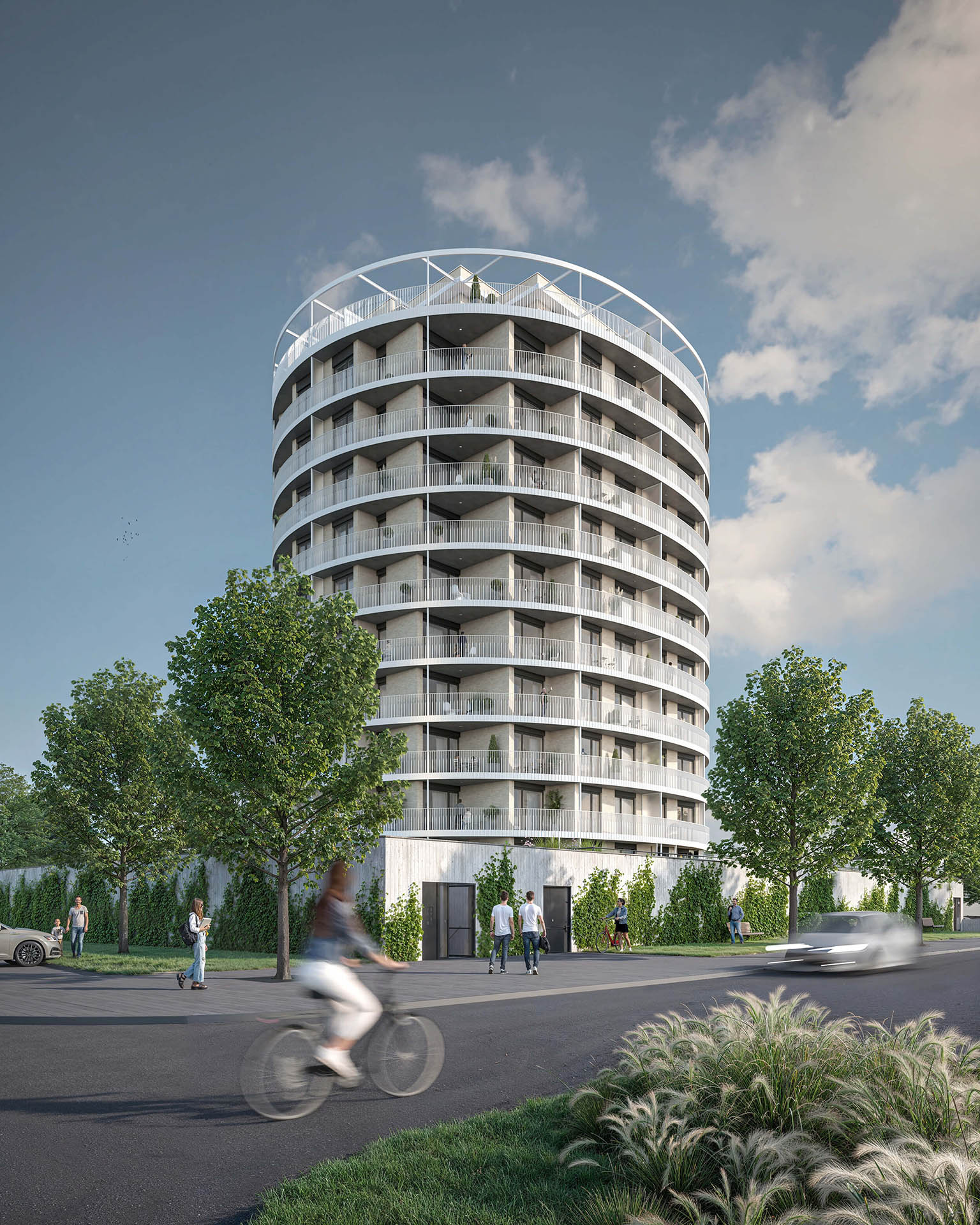 Zanzara spojuje nad�asovou eleganci a ��elnost. Eliptick� p�dorys se sv�tl�m keramick�m obkladem maximalizuje obytnou plochu v�ech byt�.