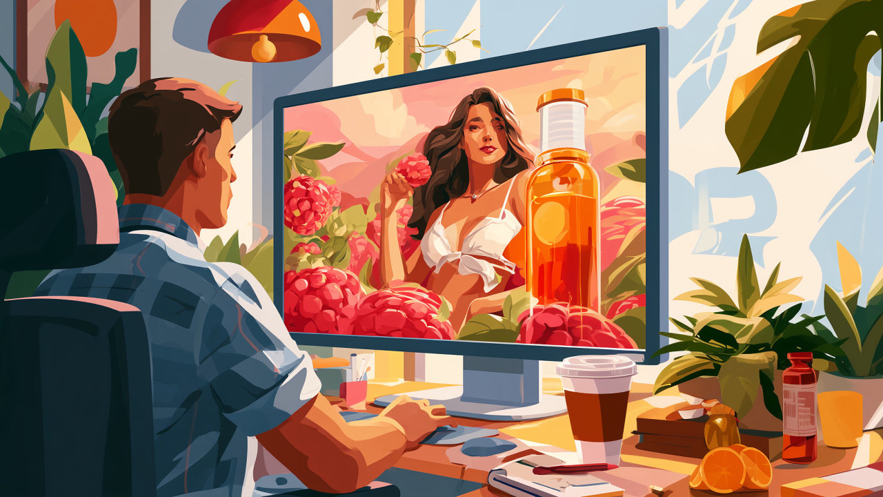 ilustrace na t�ma plav�n� v oce�nu blbost�, malinov� sirup