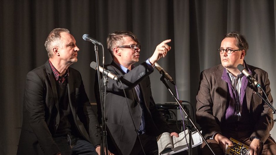 lenov kapely Priessnitz se spisovatelem Jaroslavem Rudiem na koncert z Literaturhausu v nmeckm Stuttgartu roku 2012.