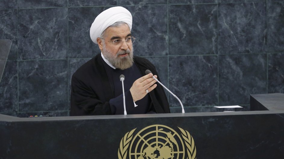 Íránský prezident Hasan Rúhání pøi projevu ve Valném shromáždìní OSN
