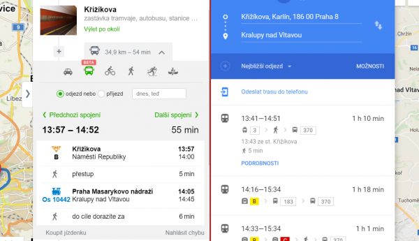 Jizdni rady seznam vs google