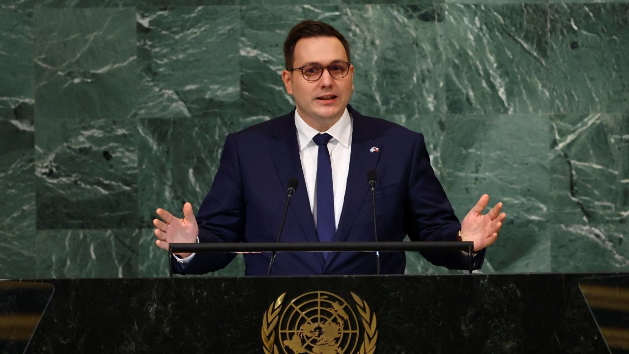 Èeský ministr zahranièí Jan Lipavský (Piráti) na pùdì OSN v New Yorku.