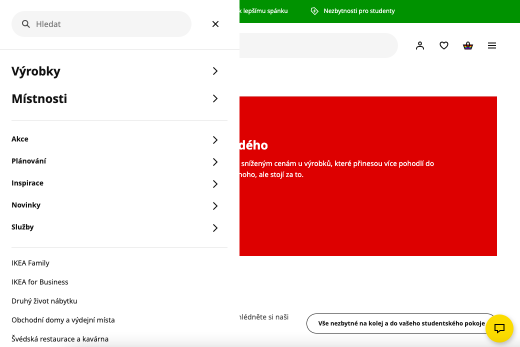 Navigan menu webu ikea.cz