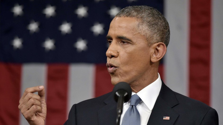 Barack Obama ve Washingtonu přednáší Zprávu o stavu Unie.
