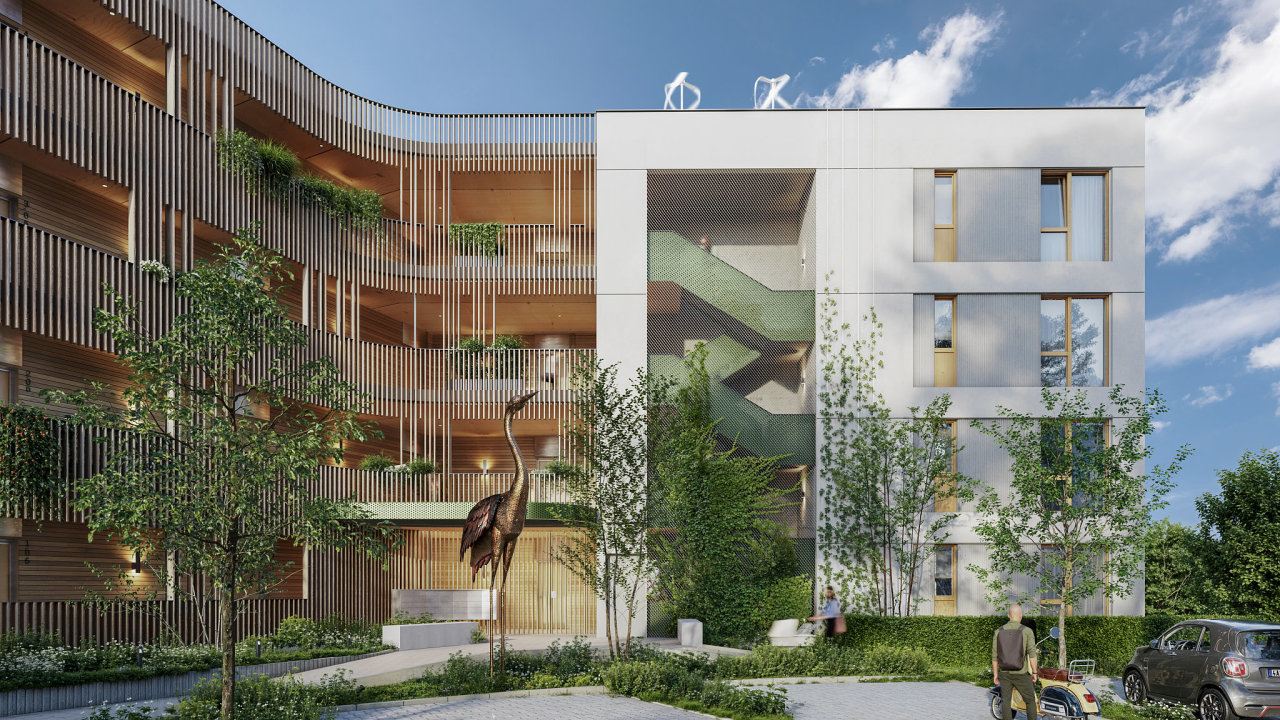 EcoCare Residence v pra�sk�ch M�cholupech. Na st�e�e d�evostavby navr�en�...
